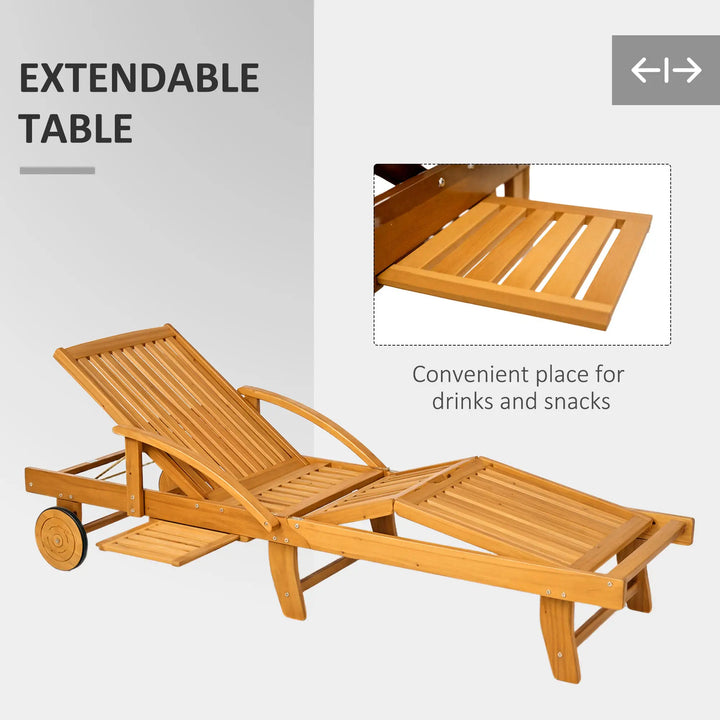 Solseng i træ, foldbar haveliggestol med sidebord, rulle, 4-vejs justerbar ryglænd - identical and OOS
