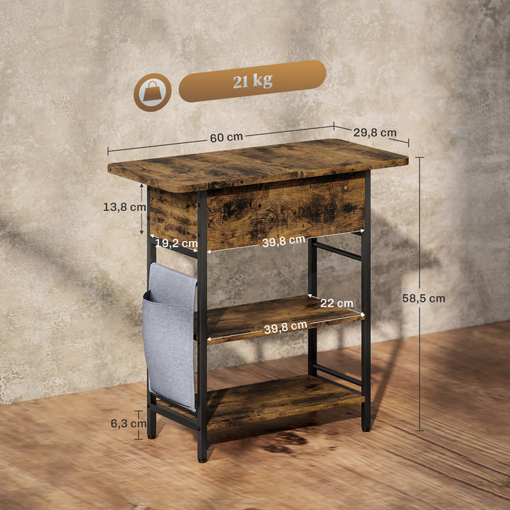 Sidebord / natbord med strømskinne, usb-porte, 60 x 30 x 59 cm, rustik brun