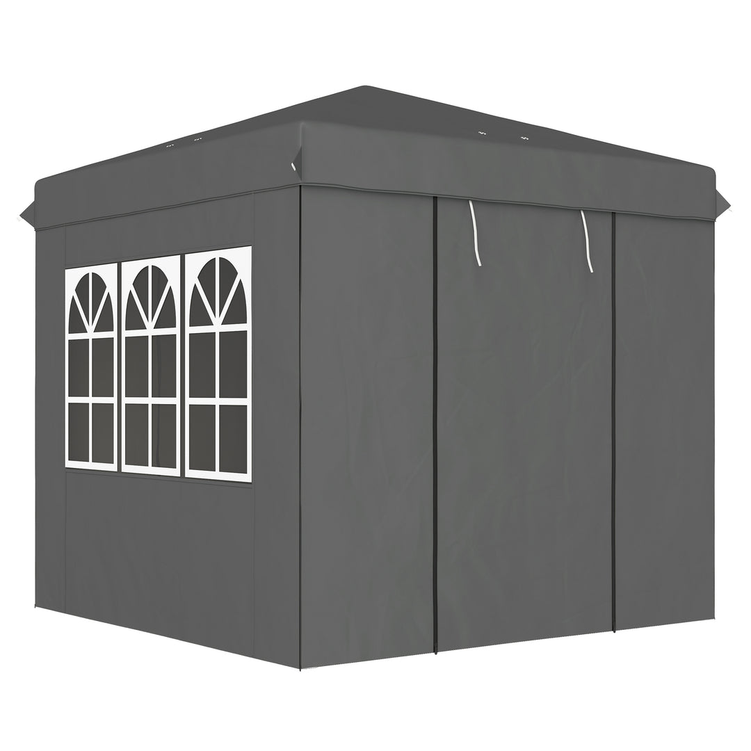 2,5 x 2,5 m pop-up pavillon med sidevægge og bæretaske, UPF50+ højdejusterbart havetelt, mørkegrå