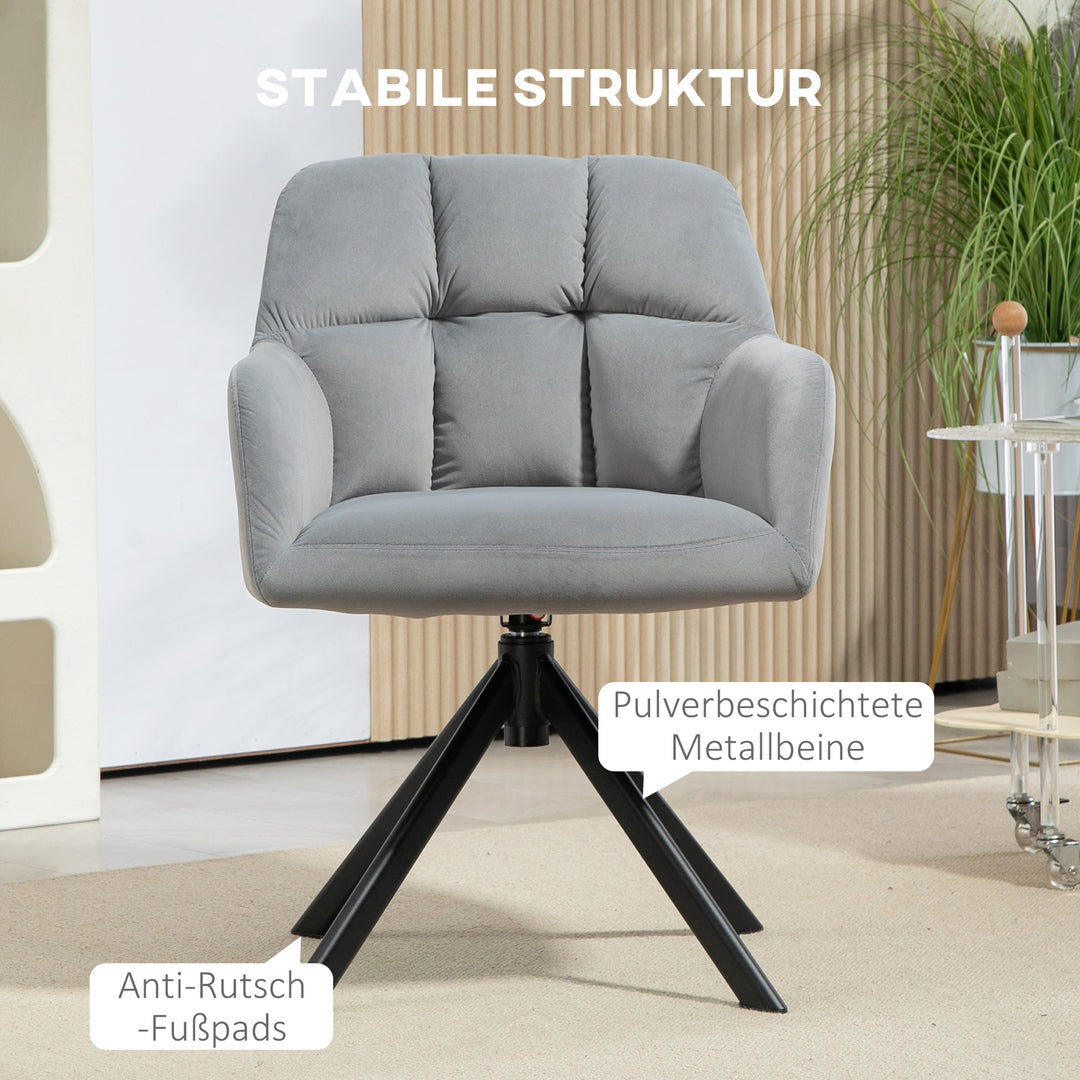 Drejestol, moderne accentstol med metalben til stue, soveværelse, kontor, grå