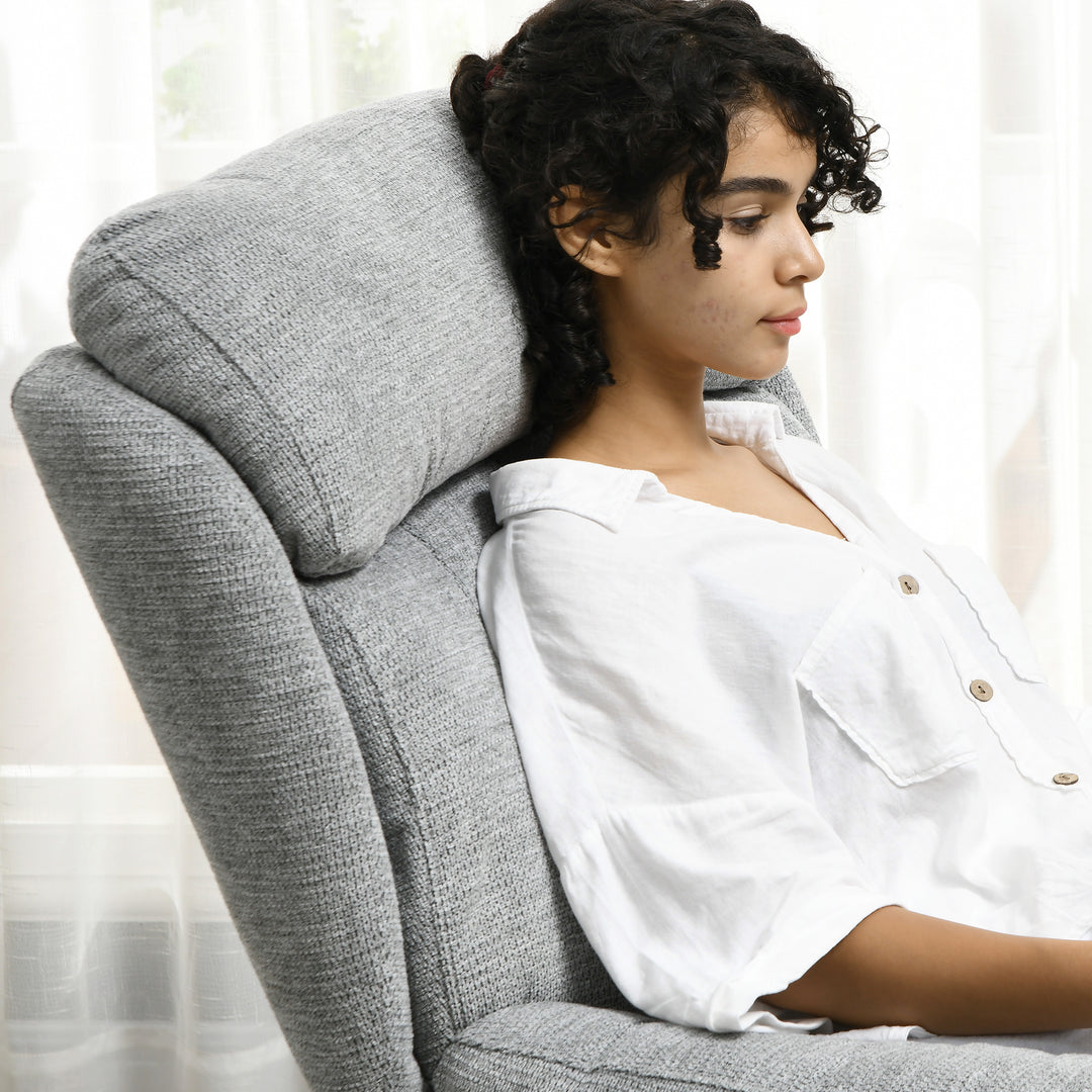 Drejestol, 360-graders rotation, chenille-stof, integrerede armlæn, stålben, grå, sort