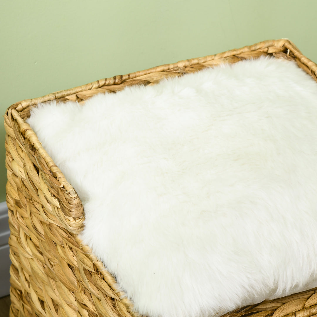 Vandhyacintgræs kattehule, 2 sovepladser, 2 vaskbare puder, naturlig + hvid