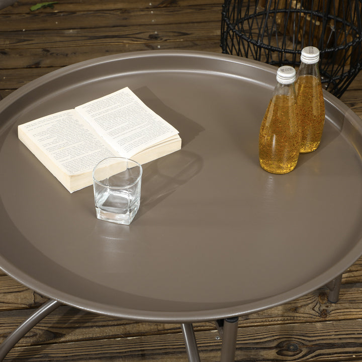 Havestolsæt med 2 dele, skammel/sidebord, stor sædehynde, stålstel, farve: sand, 118 x 75 x 142 cm