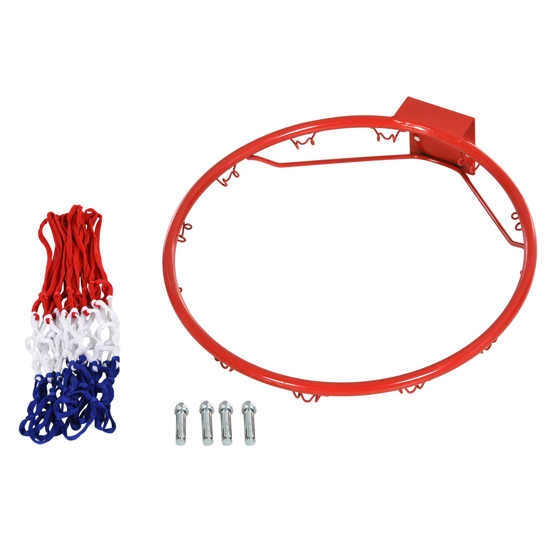 Basketballkurv, indendørs og udendørs med 46 cm kurv og net, vægmonteret, basketballbræt til unge voksne, rød + blå + hvid