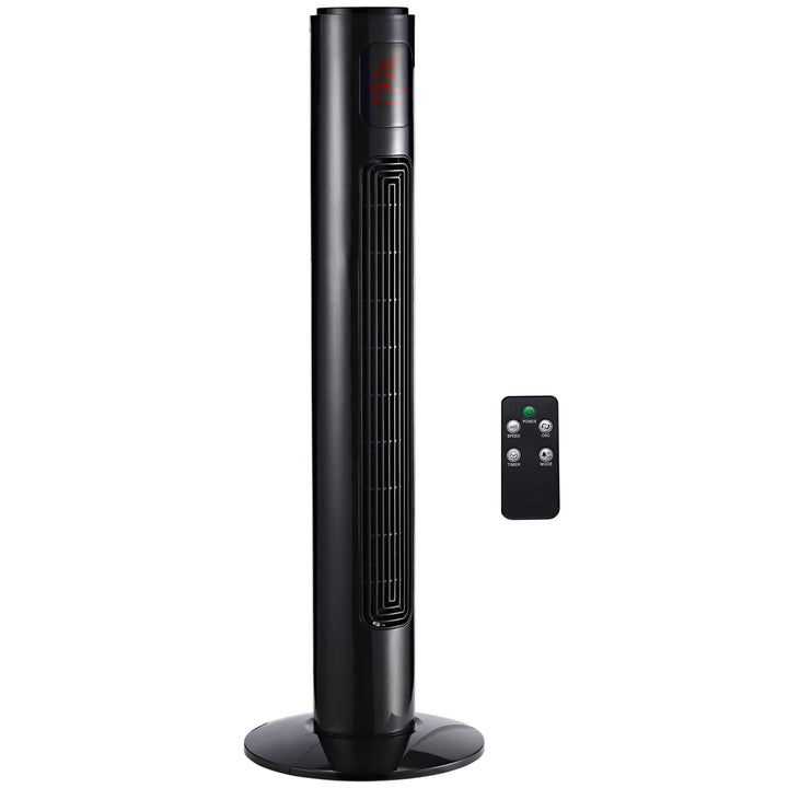 70° oscillerende tårnventilator med fjernbetjening, 3 tilstande, 3 hastigheder, timer, 32 x 32 x 96 cm, sort