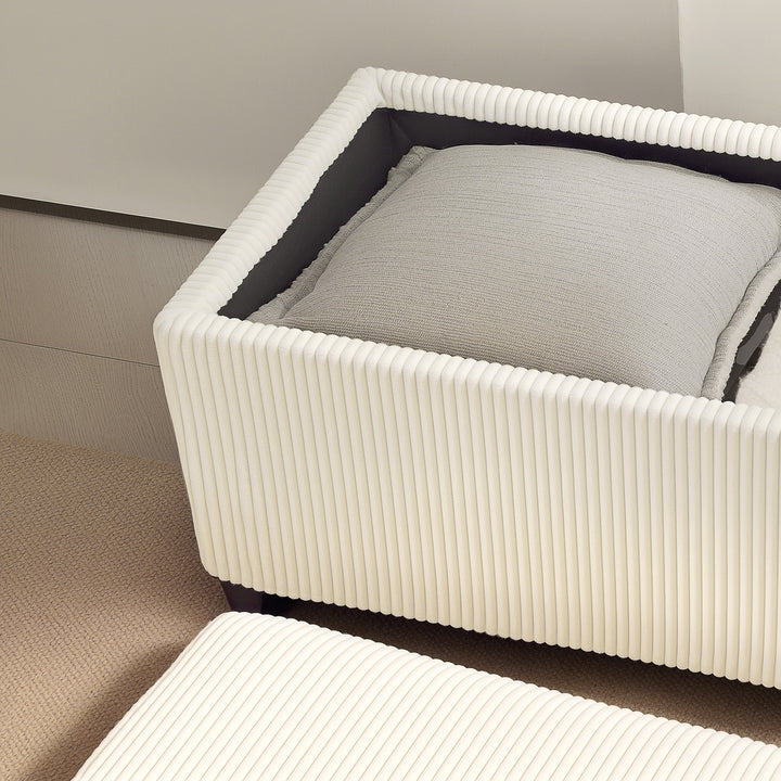 Opbevaringsbænk, corduroy design, stålstel, beige