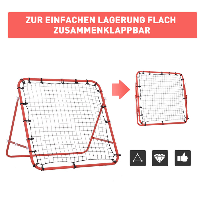 Rebounder til fodbold, rebound wall rebound net, metalrør med pe-stof, kickback rebound wall til baseball basketball, fodboldmål til ungdomstræning 96x80x96cm, rød