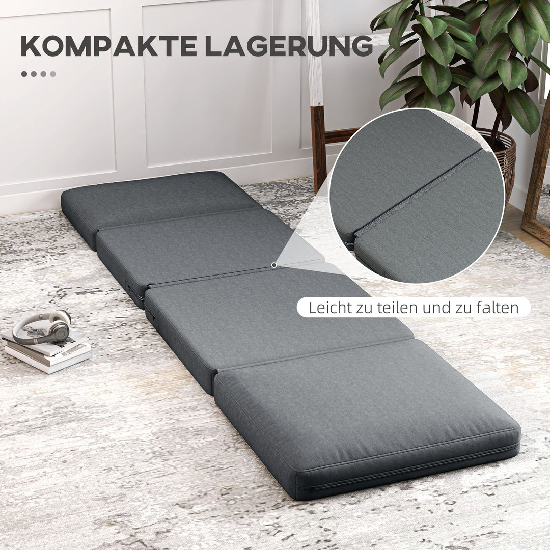 Klapstol med hynde, polstret sofa, stue, gæsteværelse, kontor, 75 x 268 x 18 cm, mørkegrå