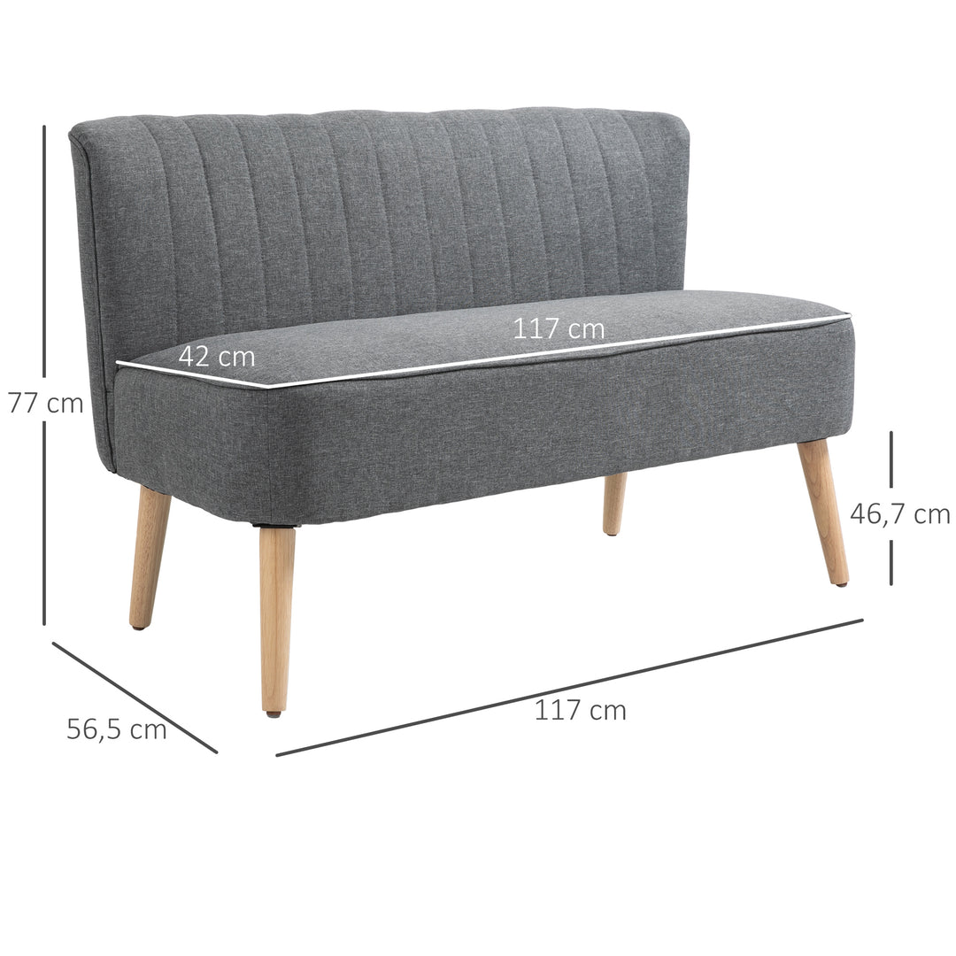 2-Personers sofa, blød polstring, letplejeligt betræk, op til 150 kg, 117 x 56,5 x 77 cm, lysegrå
