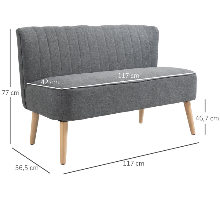 2-Personers sofa, blød polstring, letplejeligt betræk, op til 150 kg, 117 x 56,5 x 77 cm, lysegrå