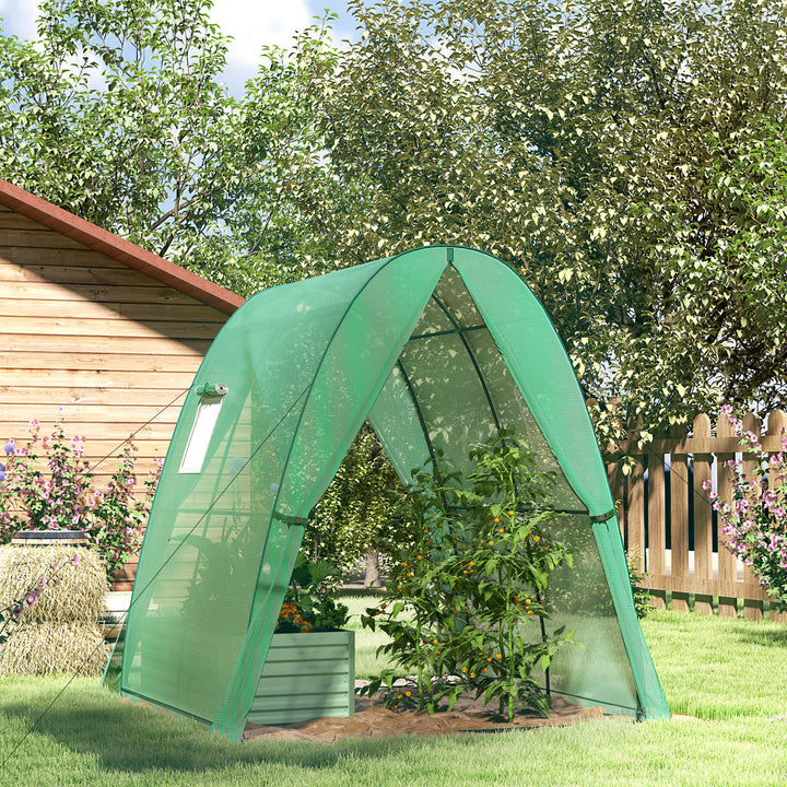 Buet drivhus med sandsække og plastikdække, 2 rulledøre, trådnetvindue, bærbart, 1,8 x 1,8 x 2 m, grønt