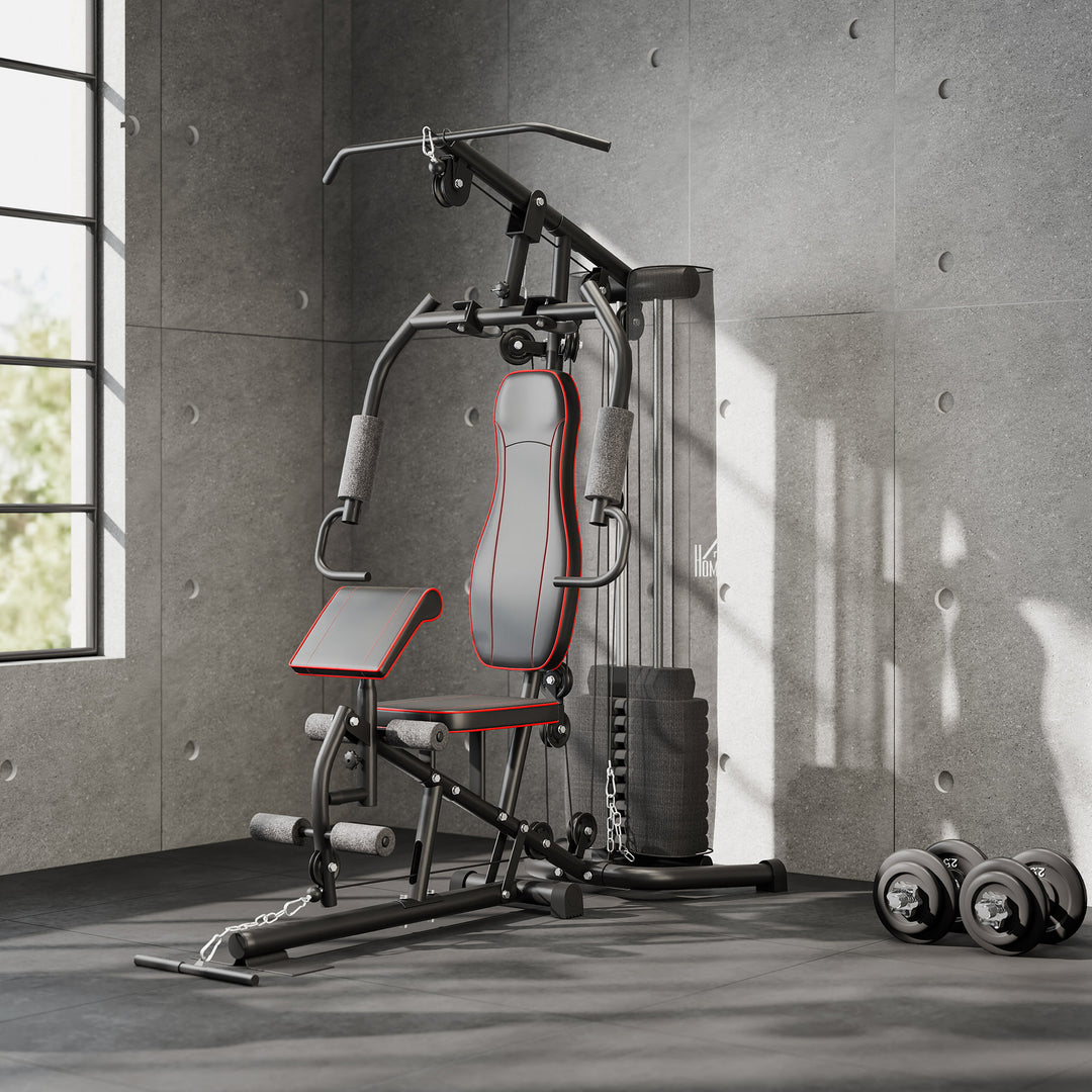 Motionscykel, træningsstation, vægtbænk, brystpres, stål, 170 x 104 x 205 cm, sort