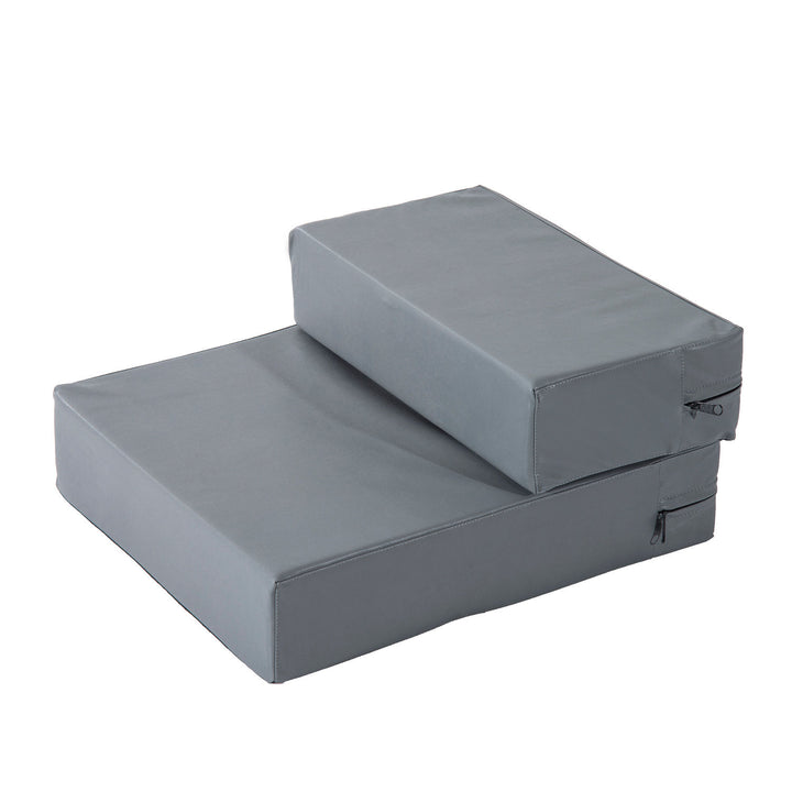 Kæledyrstrappe, kæledyrsmåtte, 2 trin, foldbar, op til 7 kg, hundetrappe, trappe, måtte til katte og hunde, grå, L45 x B39 x H20 cm