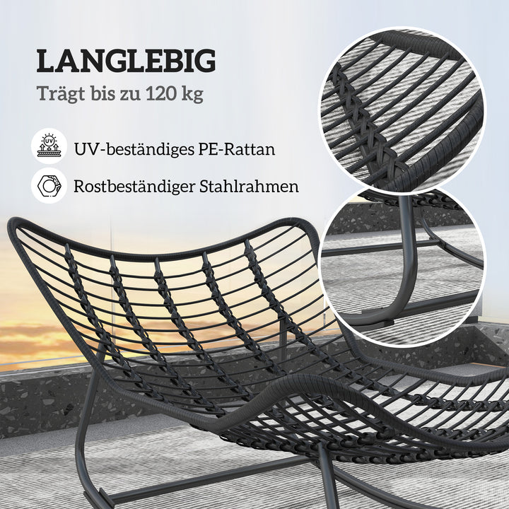 Rattan gyngestol havebænk med stålramme og hynde, 98 x 111 x 74 cm, grå