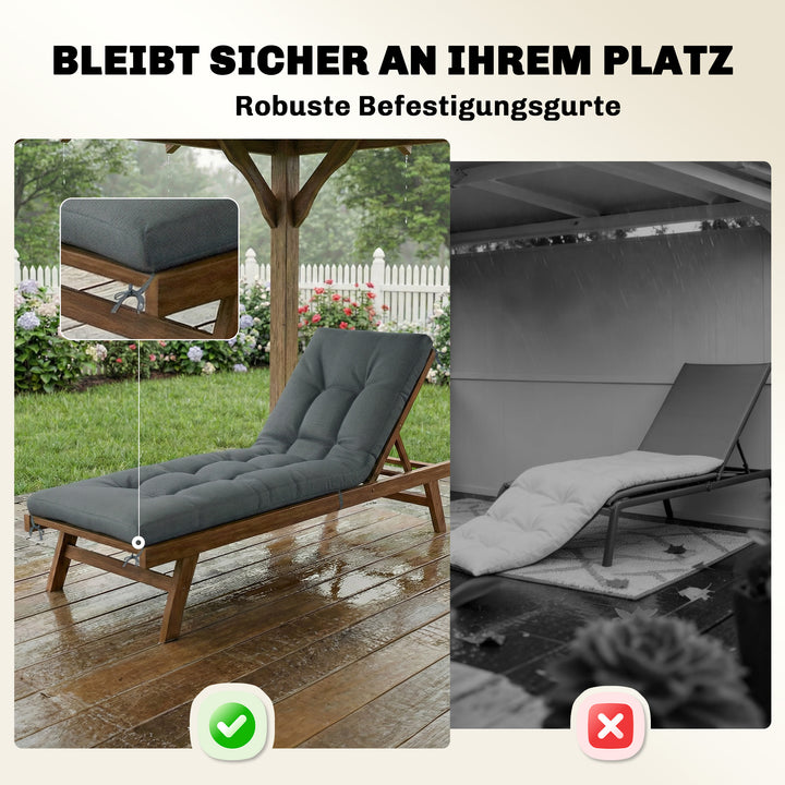 Aftagelig pallehynde med fastgørelsesstropper, pallehynde til de fleste liggestole, 198x65x13 cm, mørkegrå