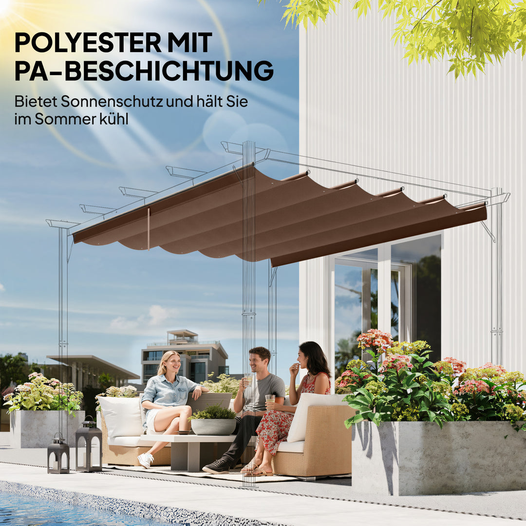 Udskiftningstag til 4 x 3 m pergola, udtrækkeligt, med drænhuller til regnvand, vejrbestandigt, polyester, 350 x 260 cm Kaffe