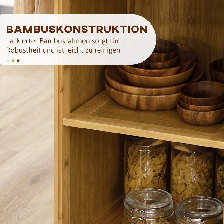 Bambus køkkenvogn, multifunktionsvogn, serveringsvogn, 2 skuffer, 1 skab, 2 hylder, naturfarvet