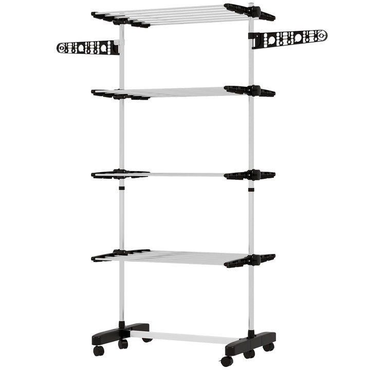 Tørrestativ med 5 niveauer, foldbar, et-klik-system, 142 cm x 55 cm x 1,72 cm, sort + sølv