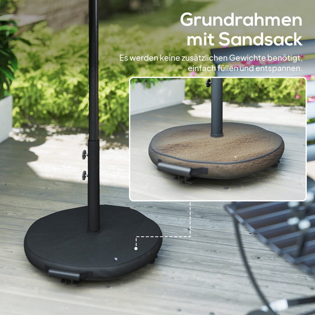 Parasol ca. Ø300 cm, vipbar balkonparasol med håndsving, krydsfod, sandsæk, UV 30+, udtrækkelig, cremehvid