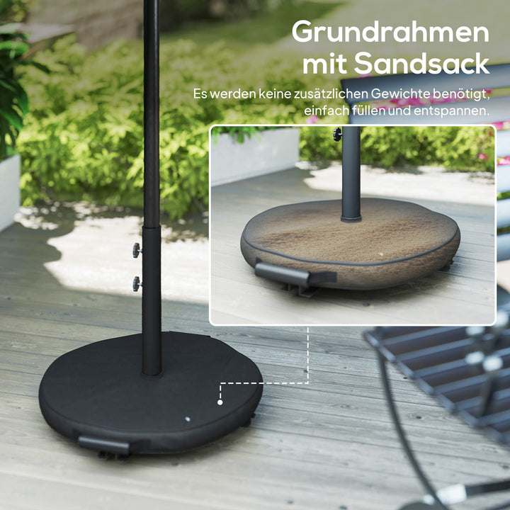 Parasol ca. Ø300 cm, vipbar balkonparasol med håndsving, krydsfod, sandsæk, UV 30+, udtrækkelig, cremehvid