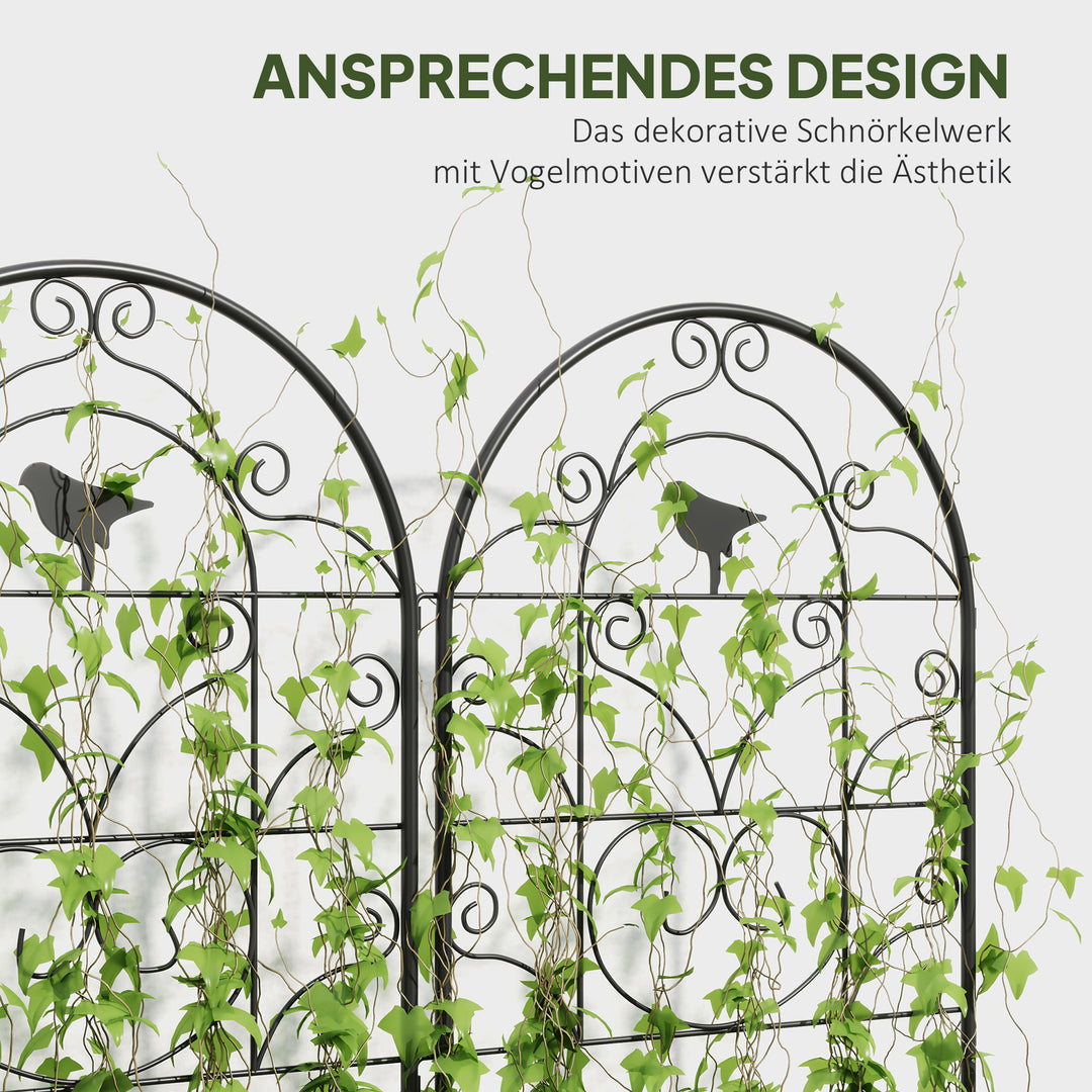 Metalespalier sæt med 2 til stikkontakt, rustfri, med fugledesign til klatreplanter, 50x120 cm, sort