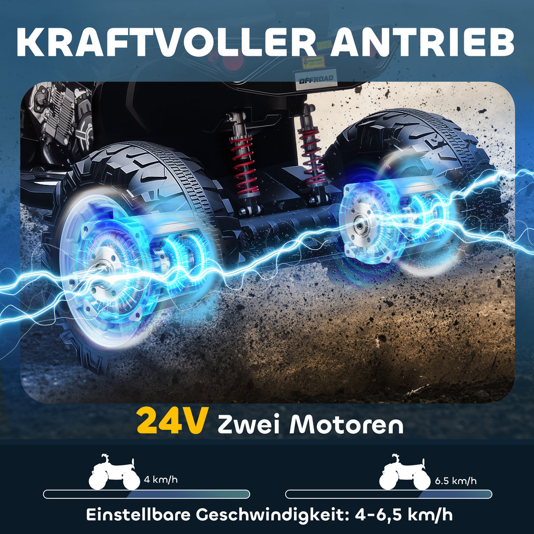 Børns elektriske ATV, 24V elektrisk køretøj med 4 hjul, forlygter, USB-port, MP3-funktion, 6,5 km/t, 3-8 år