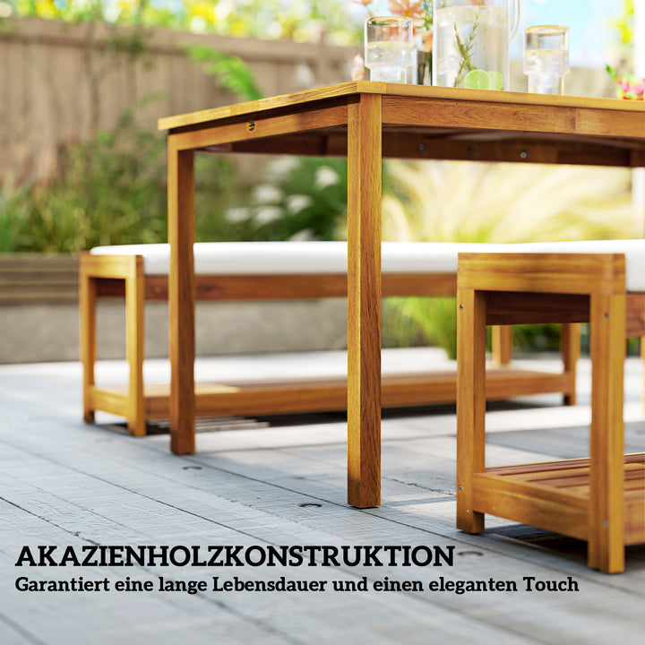 3-Delt havemøbelsæt, siddemøbelsæt inklusive 1 spisebord med parasolhul, 2 bænke 150 x 85 x 75 cm teaktræ