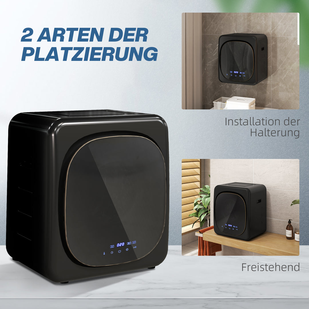 Tørretumbler med uv-desinfektion, kompakt design, 4 kg kapacitet, rustfrit stål, sort