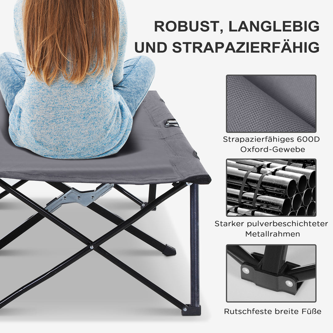 Camping lounger, campingseng til op til 2 personer, 193l x 125b x 40h cm, grå