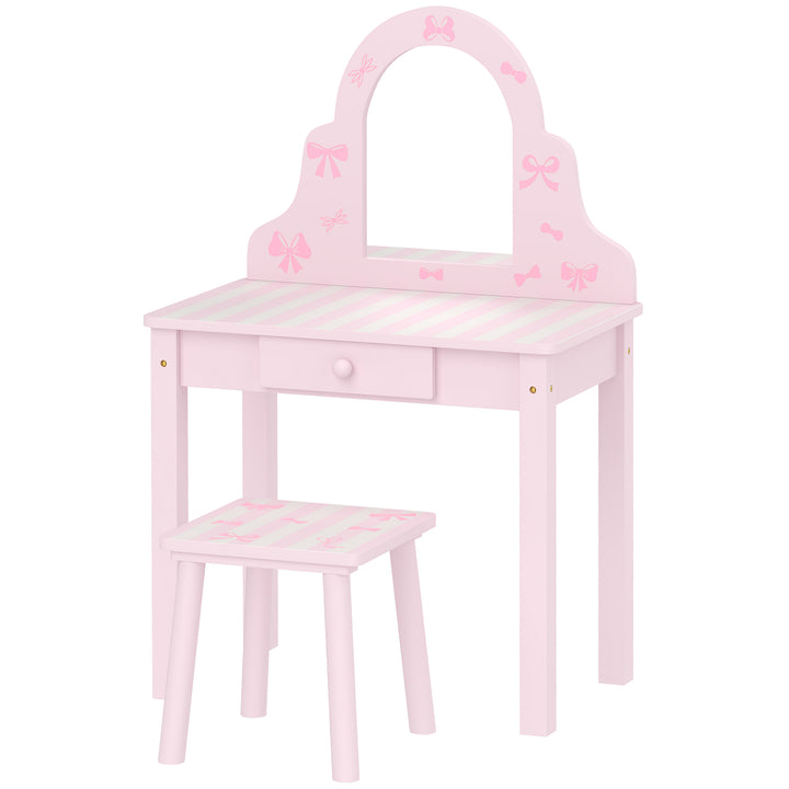 Børne 2-i-1 toiletbordsæt med skammel til piger i alderen 3-6 år, pink