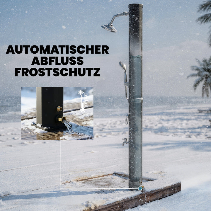 Solbruser 35L havebruser med frostbeskyttelse, drejeligt regnbruserhoved, vandhane, haveslangetilslutning