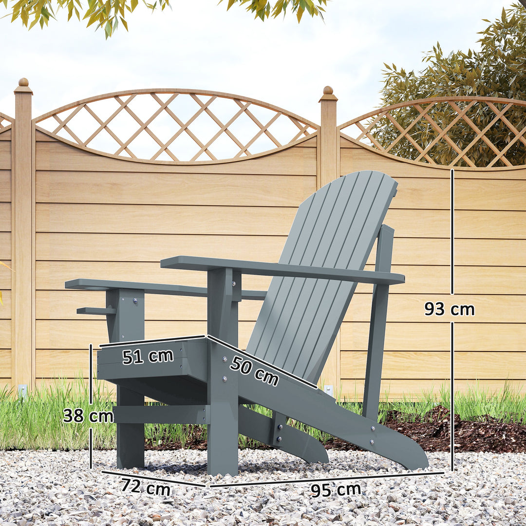 Adirondack havestol med kopholder, haveliggestol, balkonstol, massivt træ, mørkegrå, 95 x 72 x 93 cm