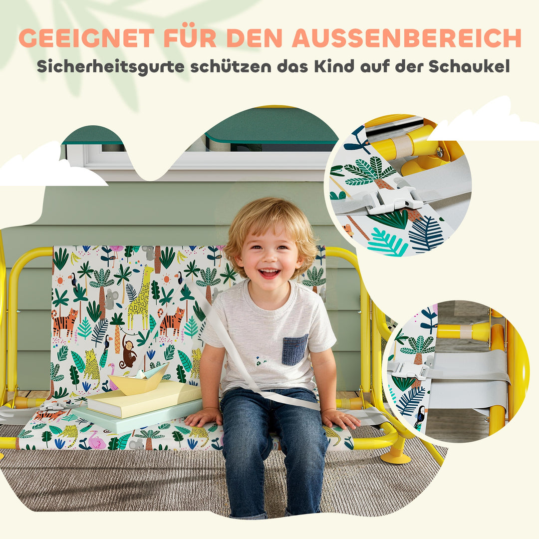 2-personers Hollywood-gynge til børn med justerbar solskærm og sikkerhedssele til børn i alderen 3-6 år op til 60 kg, 112x75x120 cm, grøn