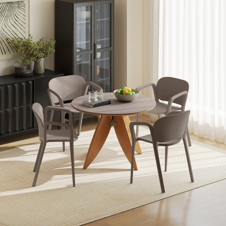 Havestolsæt med 4 vejrbestandige havestole af plastik, stabelstol med armlæn, ryglæn, belastningskapacitet op til 120 kg