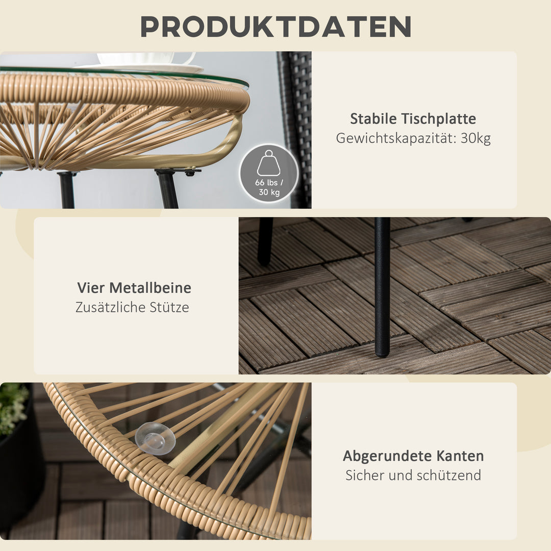 Havebord i bohemestil, PE-rattan, hærdet glas, vejrbestandigt, 50 cm x 50 cm x 50 cm, beige