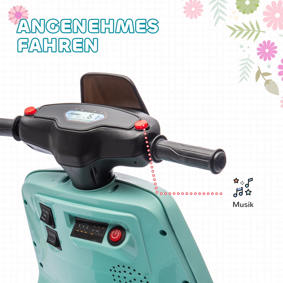 6V elmotorcykel til børn, med forlygte og musik, frem- og bakgear, støttehjul, 18-36 måneder, grøn