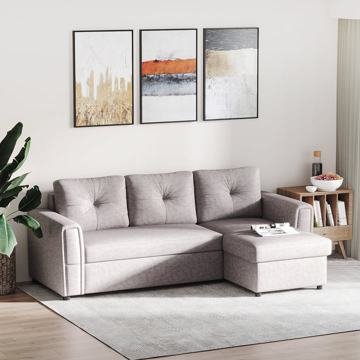 3-personers sofa med sengefunktion, sovesofa med chaiselong, polstret sofa, grå