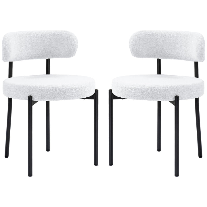 Sæt med 2 spisebordsstole, fleecebetrukket, stole med polstret sæde, metalben, cremehvid