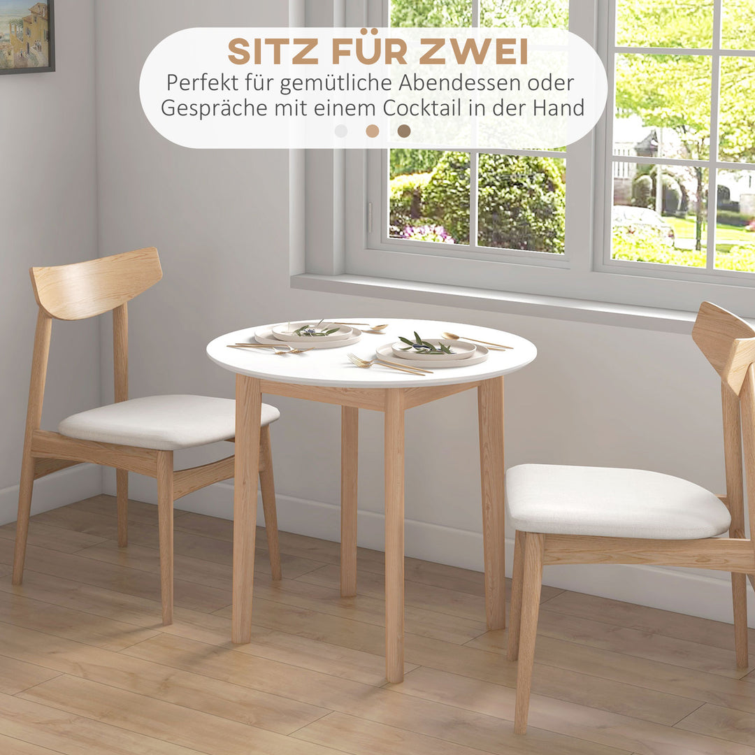 Spisebord, køkkenbord, rundt bord, skandinavisk design, 75 cm x 75 cm x 76 cm, hvid + natur