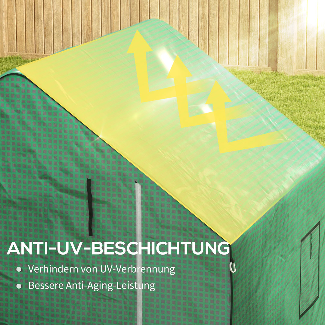 Drivhusfilm, reserveafdækning, vandtæt, rullevinduer og dør, 140 x 143 x 190 cm, grøn