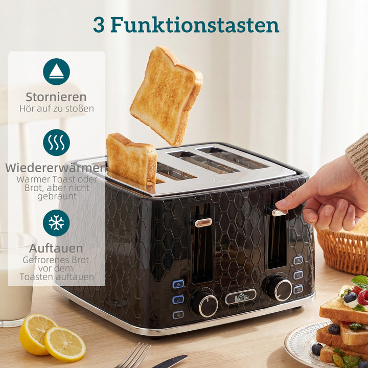 1,7L 2200W elkedel med hurtigkogning og brødristersæt til 4 skiver med kalkfilter, sort