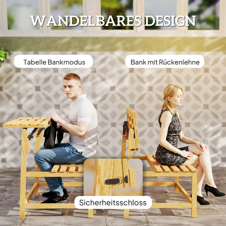 2-Personers havebænk i træ, vejrbestandig bænk, uv-bestandige havemøbler med konvertible ryglæn 110x61x89cm, teak