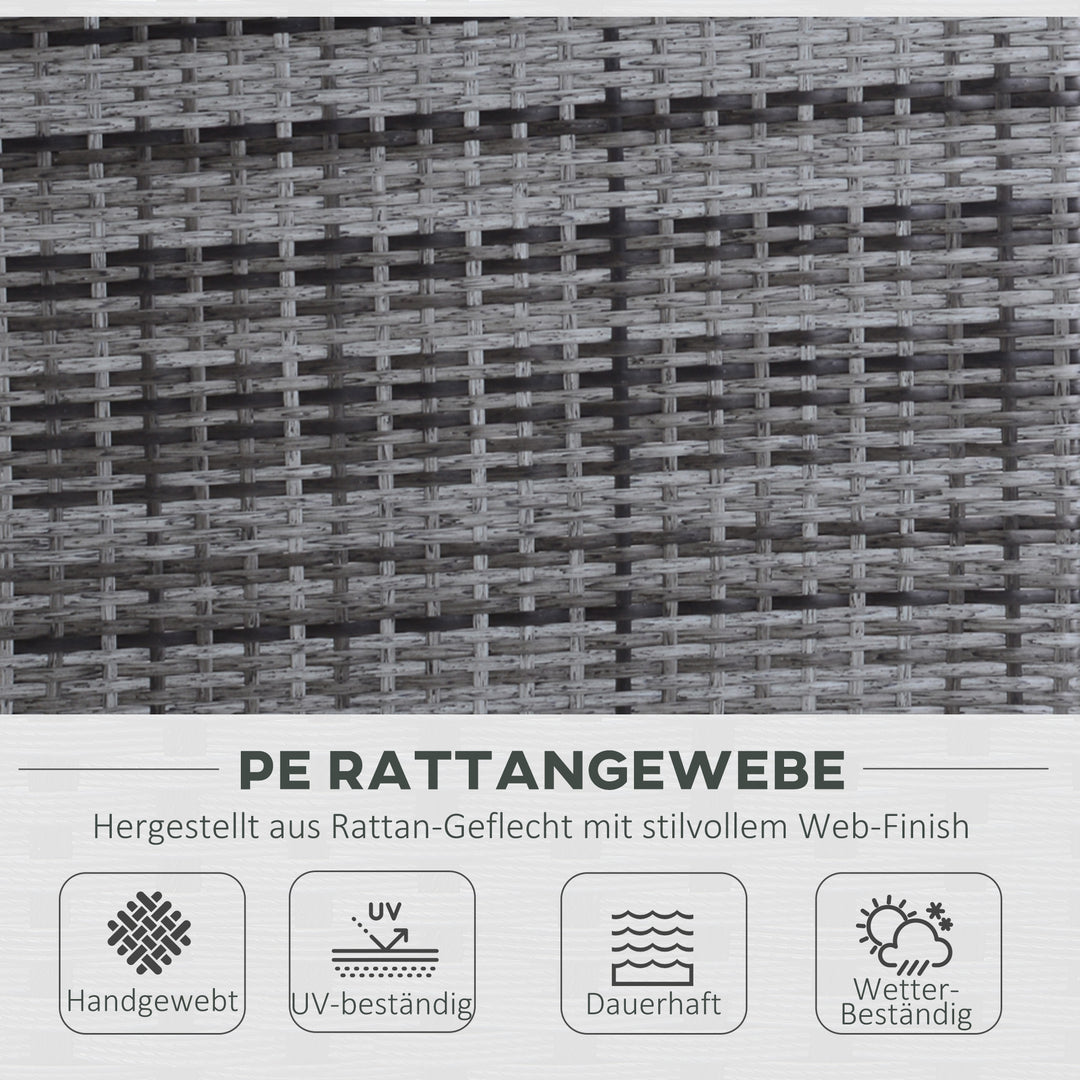 Havemøbler, 3-delt siddegruppe, udendørs sofa, 2 taburetter, 2-5 personer, sædehynder, rattan-look, grå