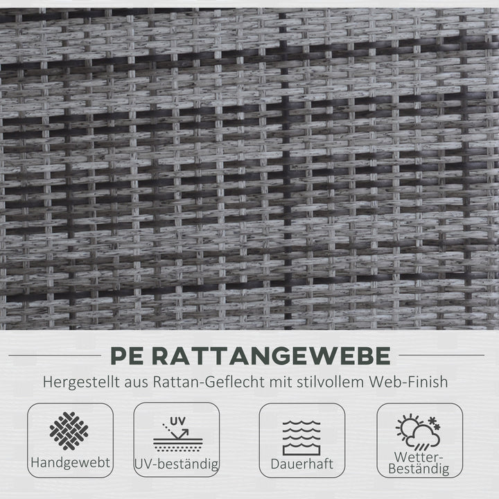 Havemøbler, 3-delt siddegruppe, udendørs sofa, 2 taburetter, 2-5 personer, sædehynder, rattan-look, grå