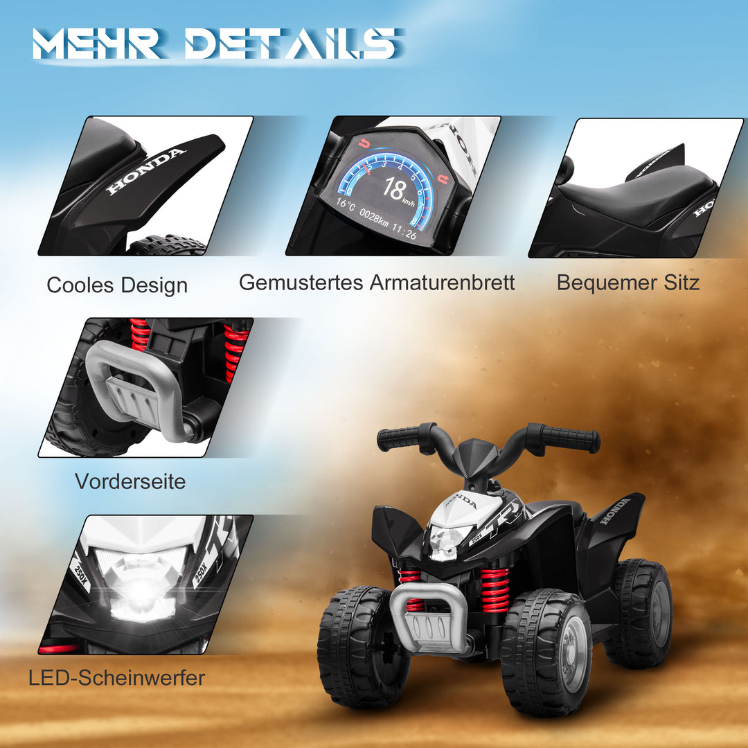 Elektrisk ATV, børne-ATV, 2,8 km/t, LED-forlygter, til 1,5-3 år, sort, 65,5 x 38,5 x 43,5 cm