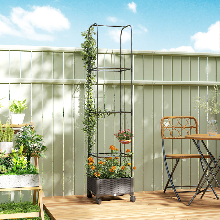 Højbed med espalier, mobil blomsterkasse med hjul, drænhul, plantekasse 40 x 40 x 185 cm