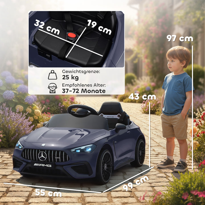 Børne elbil, Mercedes design, 12V motor, fjernbetjening, LED-lys, musik, til børn i alderen 3-6 år, grå