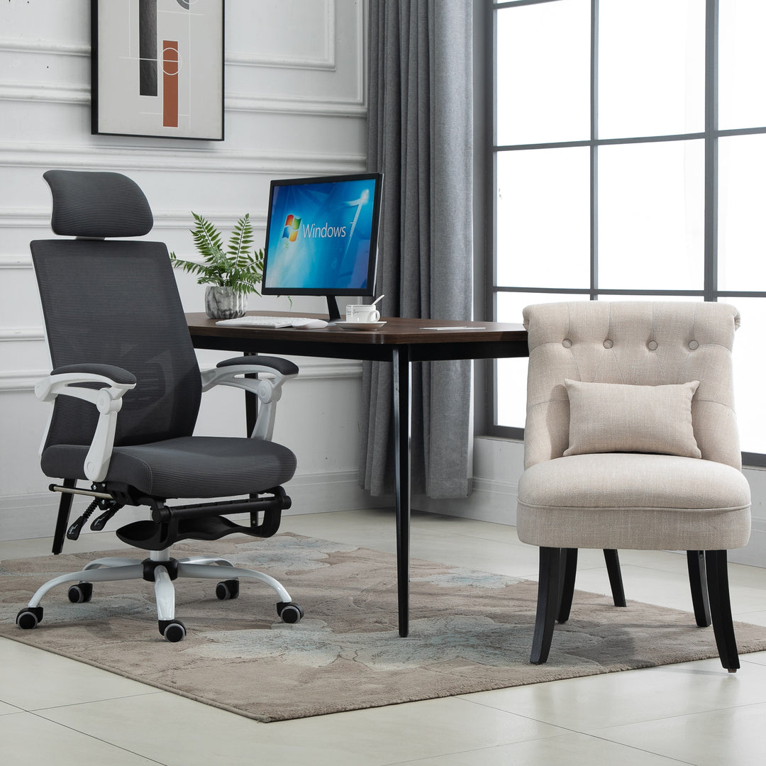 Blødpolstret lænestol med ryghynde til læsning og afslapning, betræk i hørlook, 52,5 x 69 x 77 cm, cremehvid