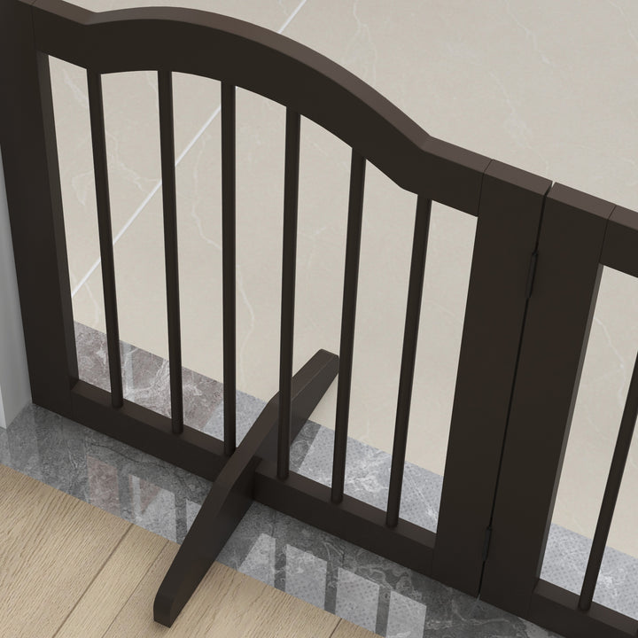 Hundegitter, 3 paneler, foldbar, massivt træ og mdf, 154,5 x 29,5 x 61 cm, kaffe