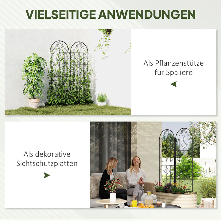 Metal trellis sæt med 2 til stikkontakt, rustfri, klatrehjælp til klatreplanter, 50x150 cm, sort